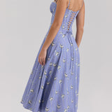 Veniv Puuvillane Midi Kleid Sinises Lillemustris