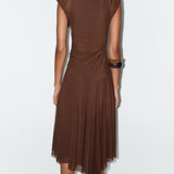 Kogutud Tülli Midi Kleid Brownis
