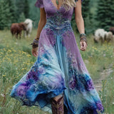 Serena™ | Lühike Maxi Kleit Lilleline Lavendel Elegantse Viimistlusega