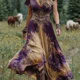 Serena™ | Lühike Maxi Kleit Lilleline Lavendel Elegantse Viimistlusega