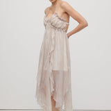 Halter Tülli Plisseeritud Midi Kleid Pinkis