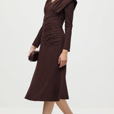 Pikkade Varrukatega Smocking Õlavarre Midi Kleit