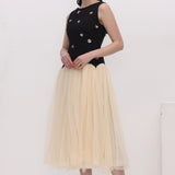 Vintage Kontrasti Tülli Midi Kleid