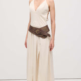 Vööga Midi Kleit Lõhikuga Õlavarreteta