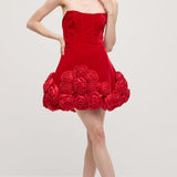 Punane Lilleline Mini Kleit Õlgadelt Avatud