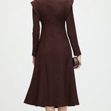 Pika Varrukaga Smocking Õlavarre Midi Kleid Coffee