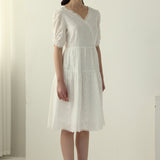 Valge V-kaelusega Midi Kleid