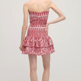 Punane Puuvillane Mini Kleit Tikkitud Silmadega