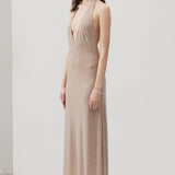 Nude Diamante Halter Midi Dress