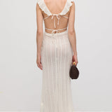 Ruffle Seljatu Backless Kootud Midi Kleid