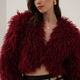 Burgundia värvi kunstkarusnahast jakk