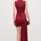 Asümmeetriline Drapeeritud Mini Kleit Burgundia