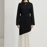 Asümmeetriline Must-Valge Värvibloki Maxi Kleit