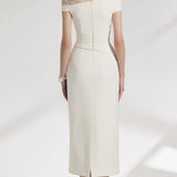 Asümmeetrilise Varrukaga Brokaad Midi Kleit