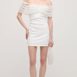 Õlavarrelt Väljaulatuv Lilleline Tülli Mini Kleid