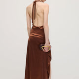 Satiinist Halter Slit Midi Kleid