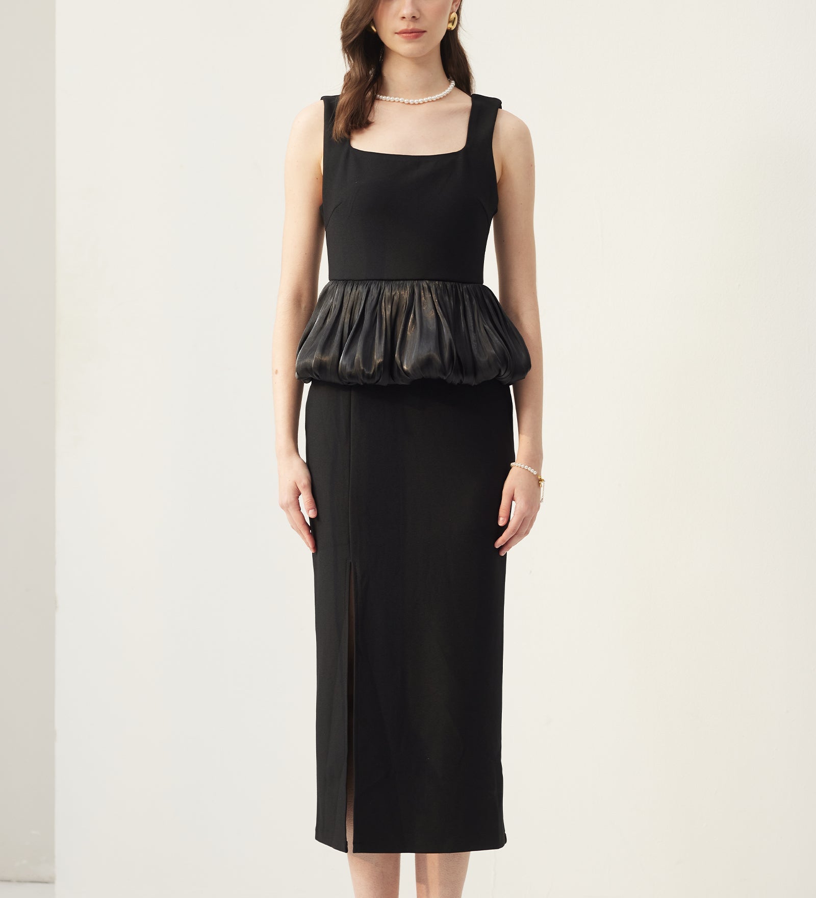 Ruffle Hem Slit Midi Kleit