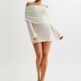 Ivory Color Knitted Mini Dress with Arm Loop