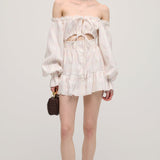 Lace-Up Mini Dress with Two-Piece Checkered Set