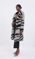 Trendikas Faux Fur Zebra Prindiga Mantel