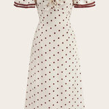 Polka Dot Üks Õlg Midi Kleid
