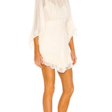 Ruched Ruffle Mesh Mini Dress with Puff Sleeves