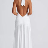 Classic Plunge Halter Split Maxi Dress