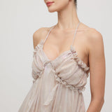 Halter Tülli Plisseeritud Midi Kleid Pinkis