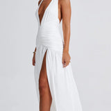 Classic Plunge Halter Split Maxi Dress
