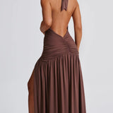 Classic Plunge Halter Split Maxi Dress