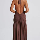 Classic Plunge Halter Split Maxi Dress