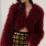 Burgundia värvi kunstkarusnahast jakk