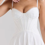 Veniv Puuvillane Midi Kleit Valges