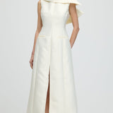 Asümmeetrilise Kaelusega Lõhikuga Midi Kleit