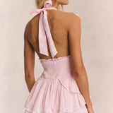 Cotton Ruffled Halter Mini Dress