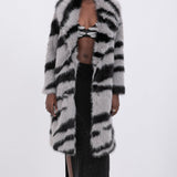 Trendikas Faux Fur Zebra Prindiga Mantel