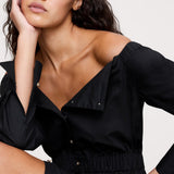 Must puuvillane off-shoulder midi särgikleidi