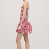 Punane Puuvillane Mini Kleit Tikkitud Silmadega