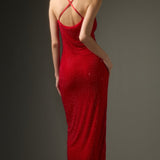 Diamante ruched midi kleit punases