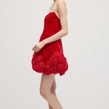 Punane Lilleline Mini Kleit Õlgadelt Avatud