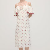 Polka Dot Üks Õlg Midi Kleid