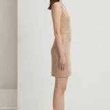 Mini kleit nude, ruudukujulise kaelusega ja kaunistustega