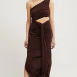 Asümmeetriline Vöö Lõikega Midi Kleit