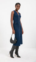 Trendikas A-line Kootud Midi Kleid
