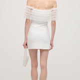 Õlavarrelt Väljaulatuv Lilleline Tülli Mini Kleid