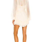 Ruched Ruffle Mesh Mini Dress with Puff Sleeves