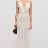 Ruffle Seljatu Backless Kootud Midi Kleid
