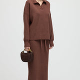 Kootud Pikad Varrukad Ülemine ja Midi Kleidiseade