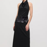 Cowl Neck Open Back Maxi Dress with Cardigan