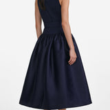 Tumesinine Vöödiga Twill Midi Kleid